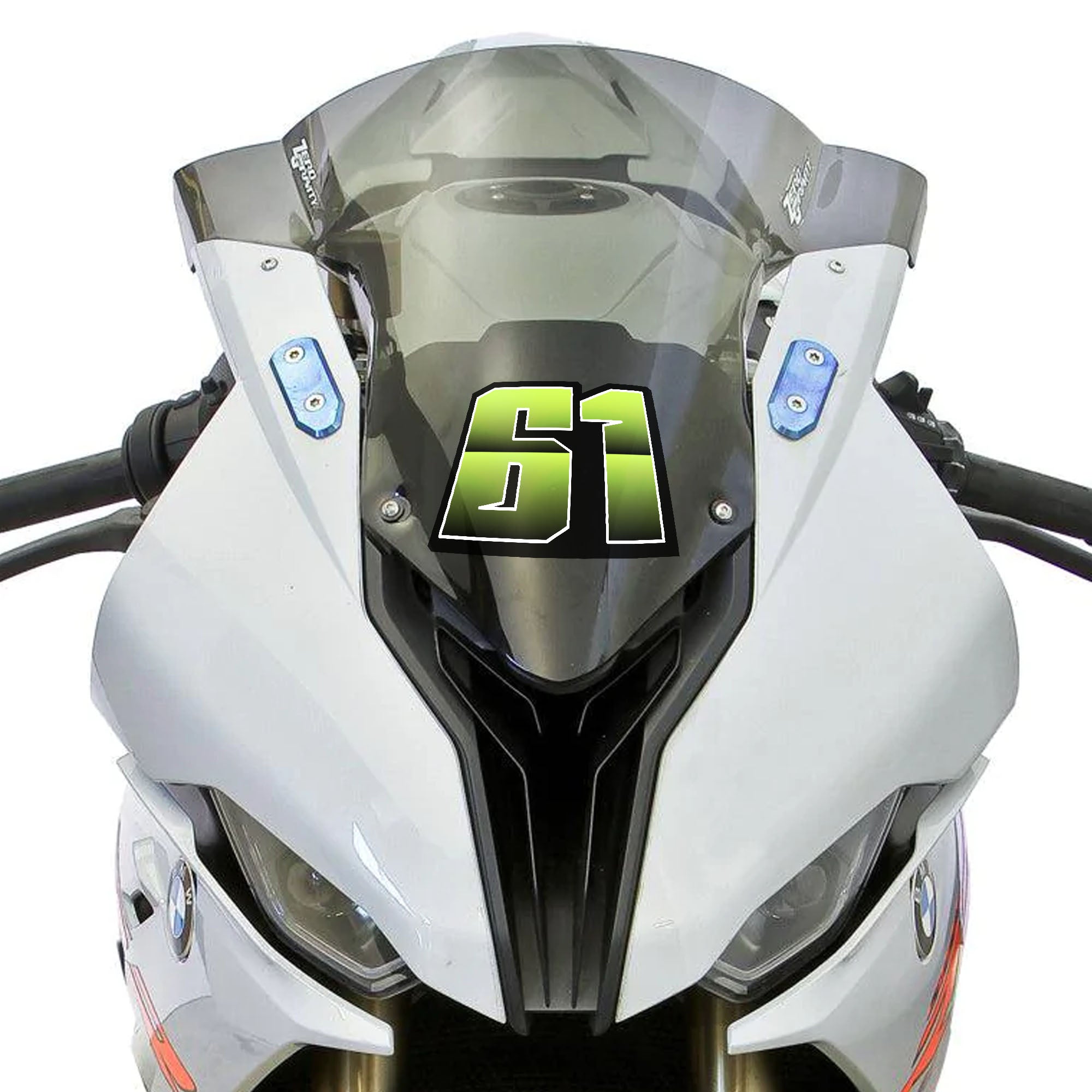 Custom T28 gradient color racing number stickers by MC Motoparts, designed for dirt bikes and motorcycles, 3-pack vinyl decals.