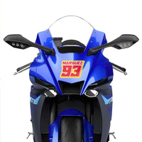 Three custom racing number stickers with name from MC Motoparts, solid color vinyl decals for dirt bikes, motocross, and motorcycles.