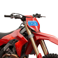 Custom MC Motoparts racing number stickers with personalized name, 3-pack of solid color vinyl decals for dirt bikes and motocross.