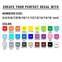 Custom MC Motoparts racing number stickers with name, solid color vinyl decals for dirt bikes, motocross, and motorcycles.