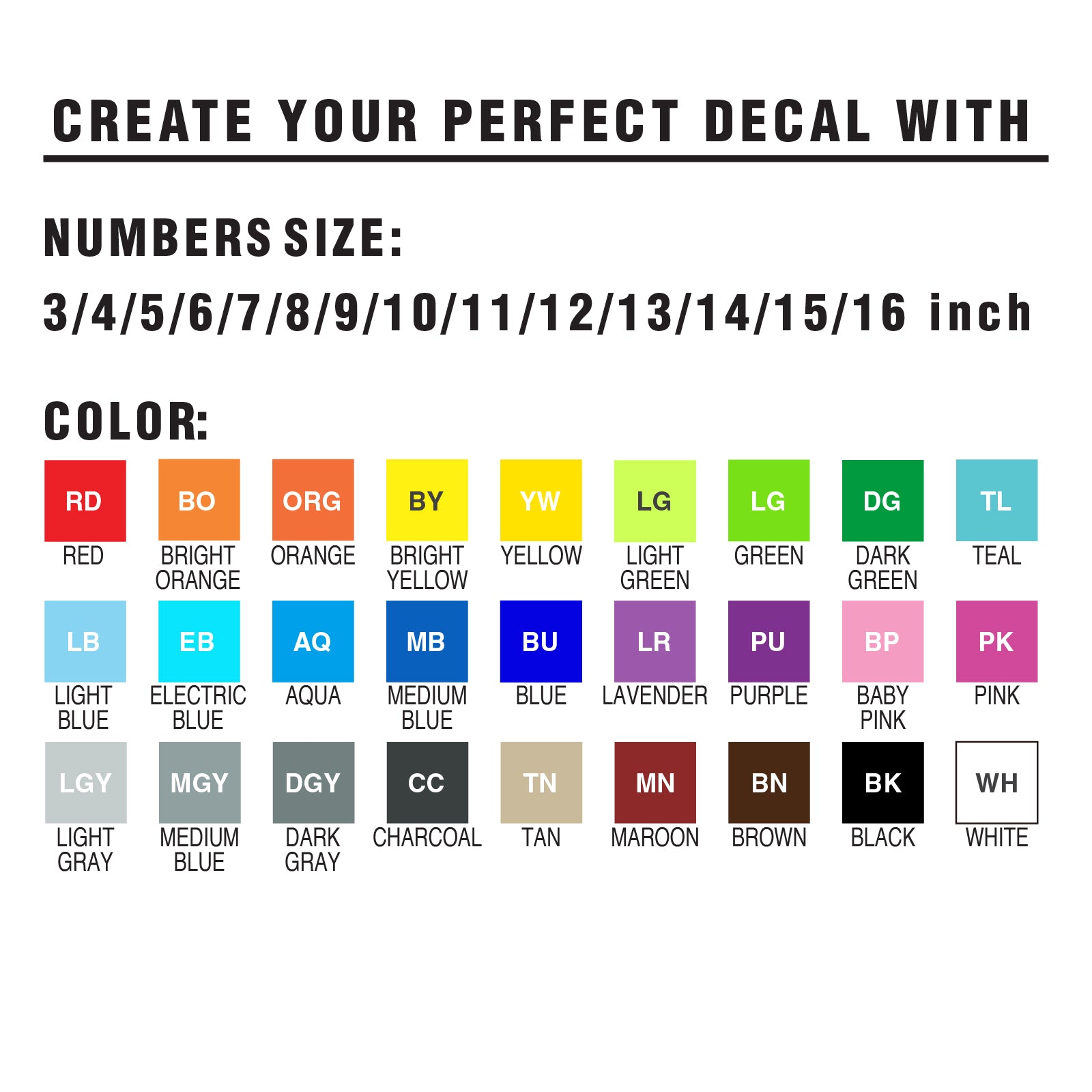 Custom MC Motoparts racing number stickers with name, solid color vinyl decals for dirt bikes, motocross, and motorcycles.