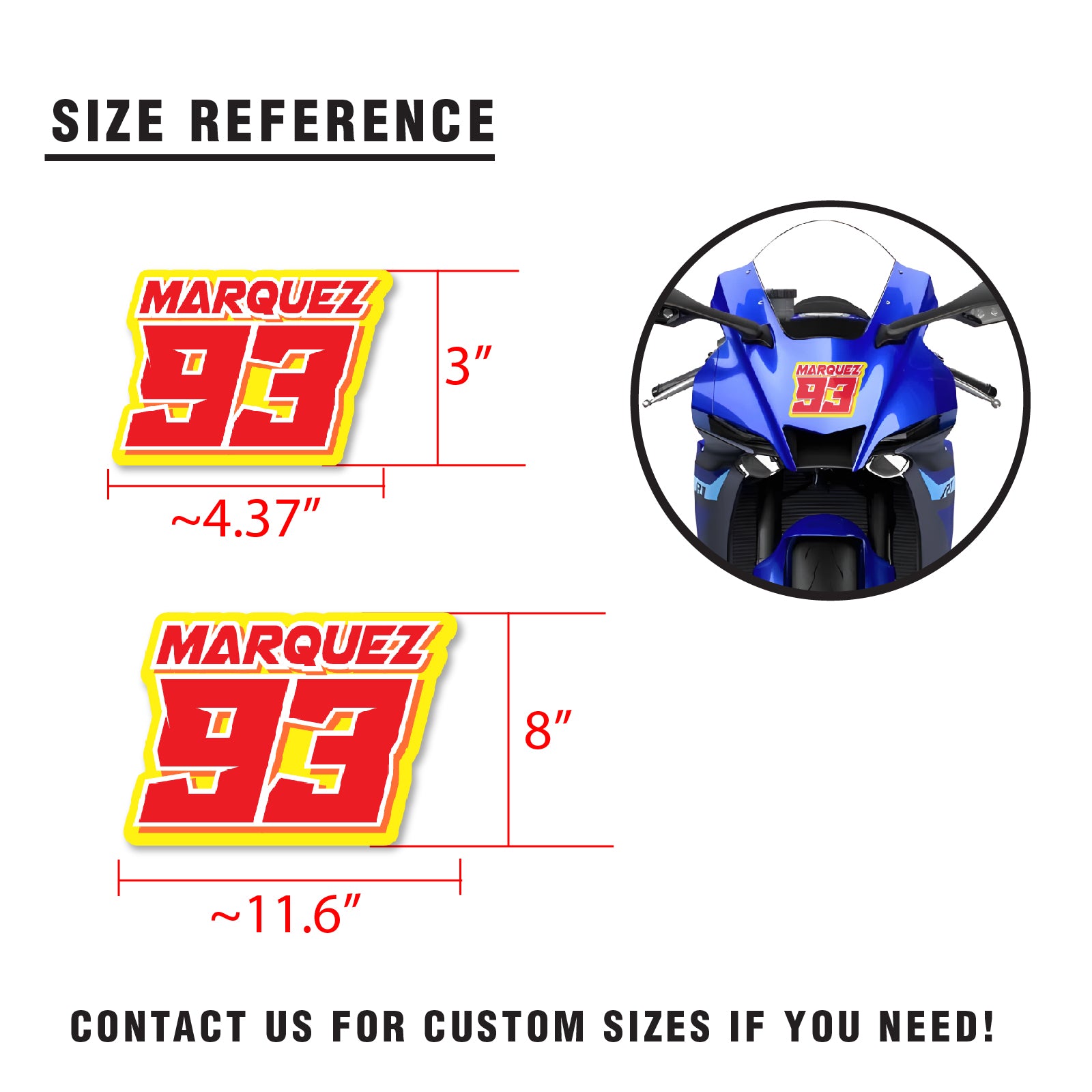 Three black custom racing number stickers with names on white vinyl decals for dirt bikes, motocross, and motorcycles.