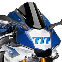 Three black custom racing number stickers on a sheet for dirt bikes, motocross, and motorcycles, by MC Motoparts.