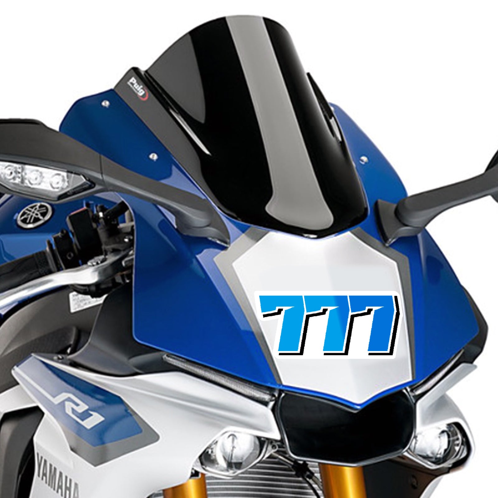 Three black custom racing number stickers on a sheet for dirt bikes, motocross, and motorcycles, by MC Motoparts.