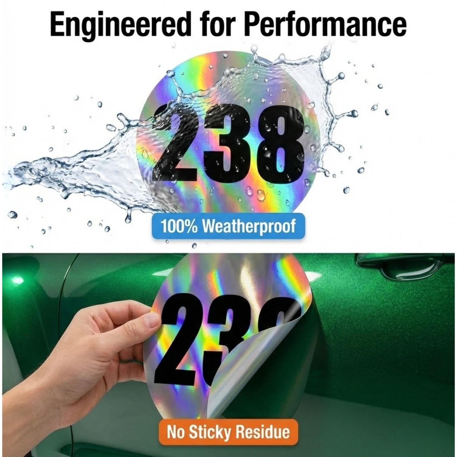 Custom Holographic Racing Number Stickers for Cars (Set of 2) - RCC006
