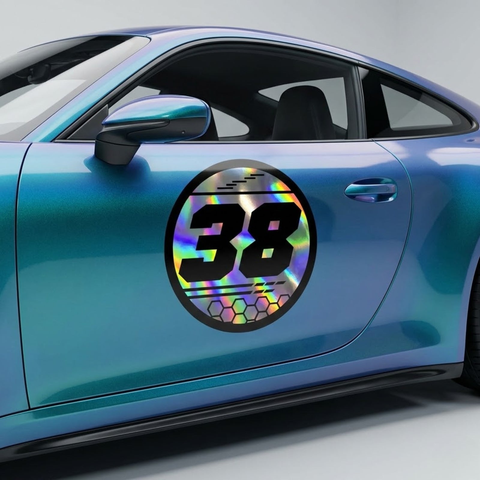 Custom Holographic Racing Number Stickers for Cars (Set of 2) - RCC009