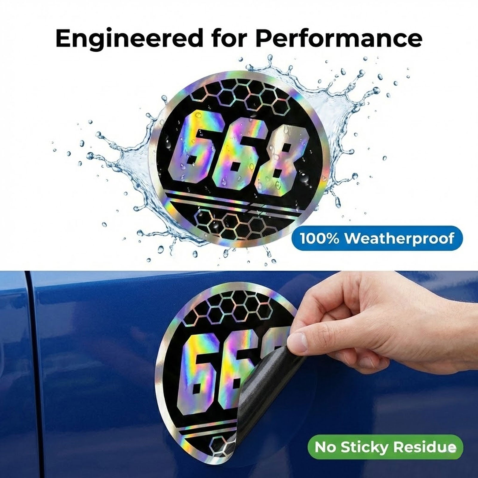 Custom Holographic Car Racing Number Stickers (Pair) Black Hex
