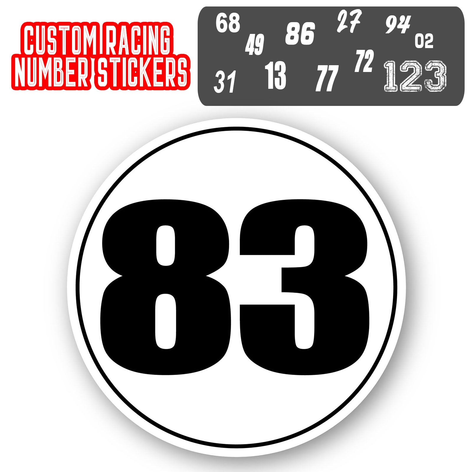 Personalize Custom Race Car Sticker Decals - Circle Number Car