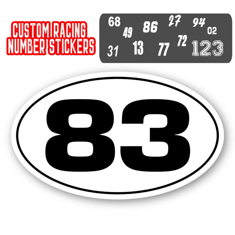 Personalize Custom Race Car Sticker Decals 2pcs - Oval Number Car Sticker with Thin Outline - MC Motoparts