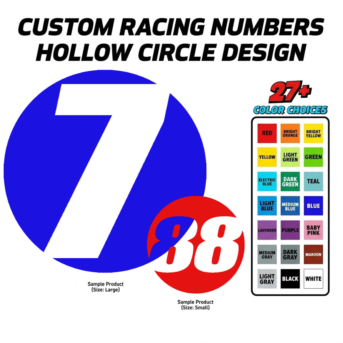 Solid Color Custom Hollow Racing Numbers - "Show-Through" Car Decals (Pair) - Style A