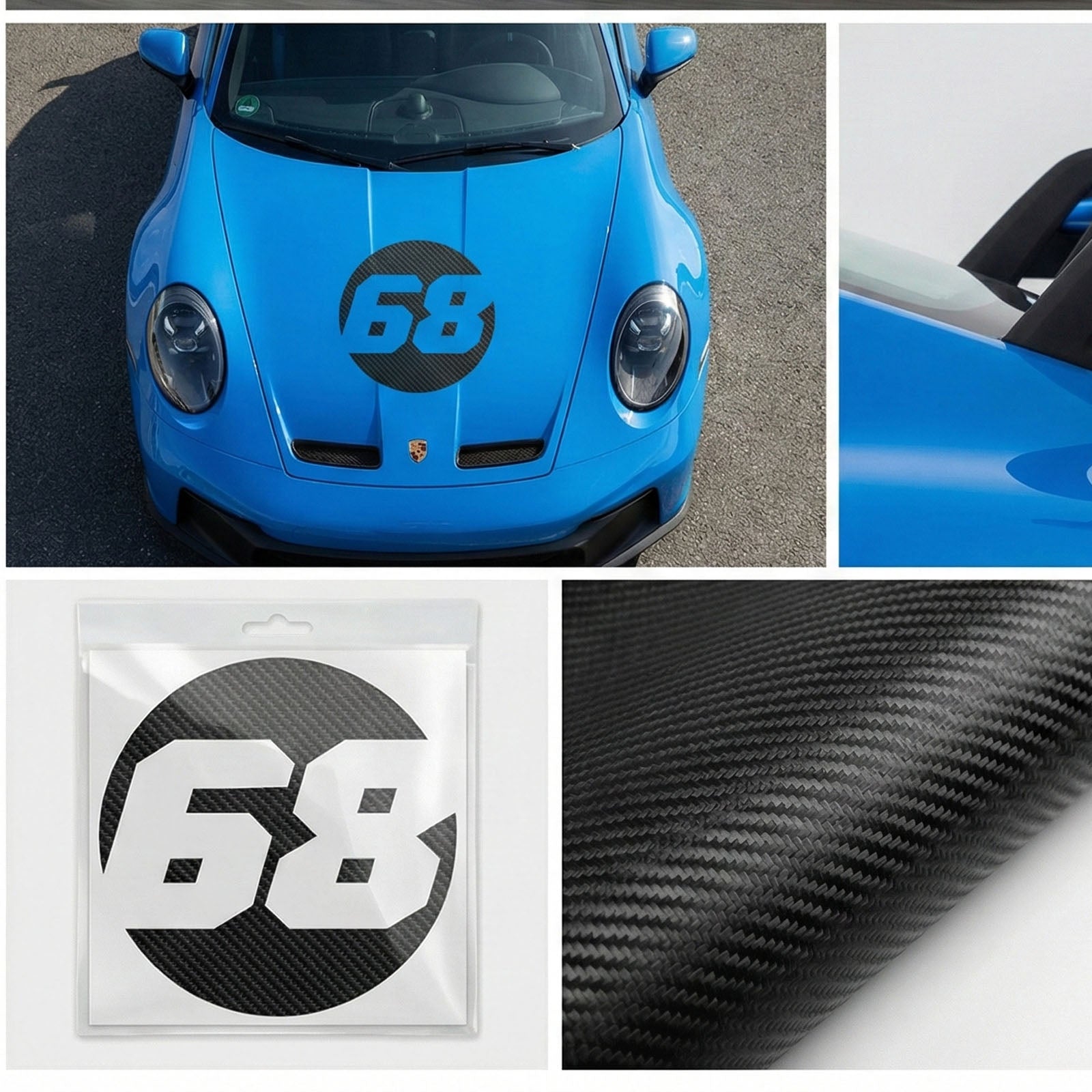 Custom 3D Textured Carbon Fiber Style Racing Numbers - Hollow "Show-Through" Decals (Pair) - Style B - MC Motoparts