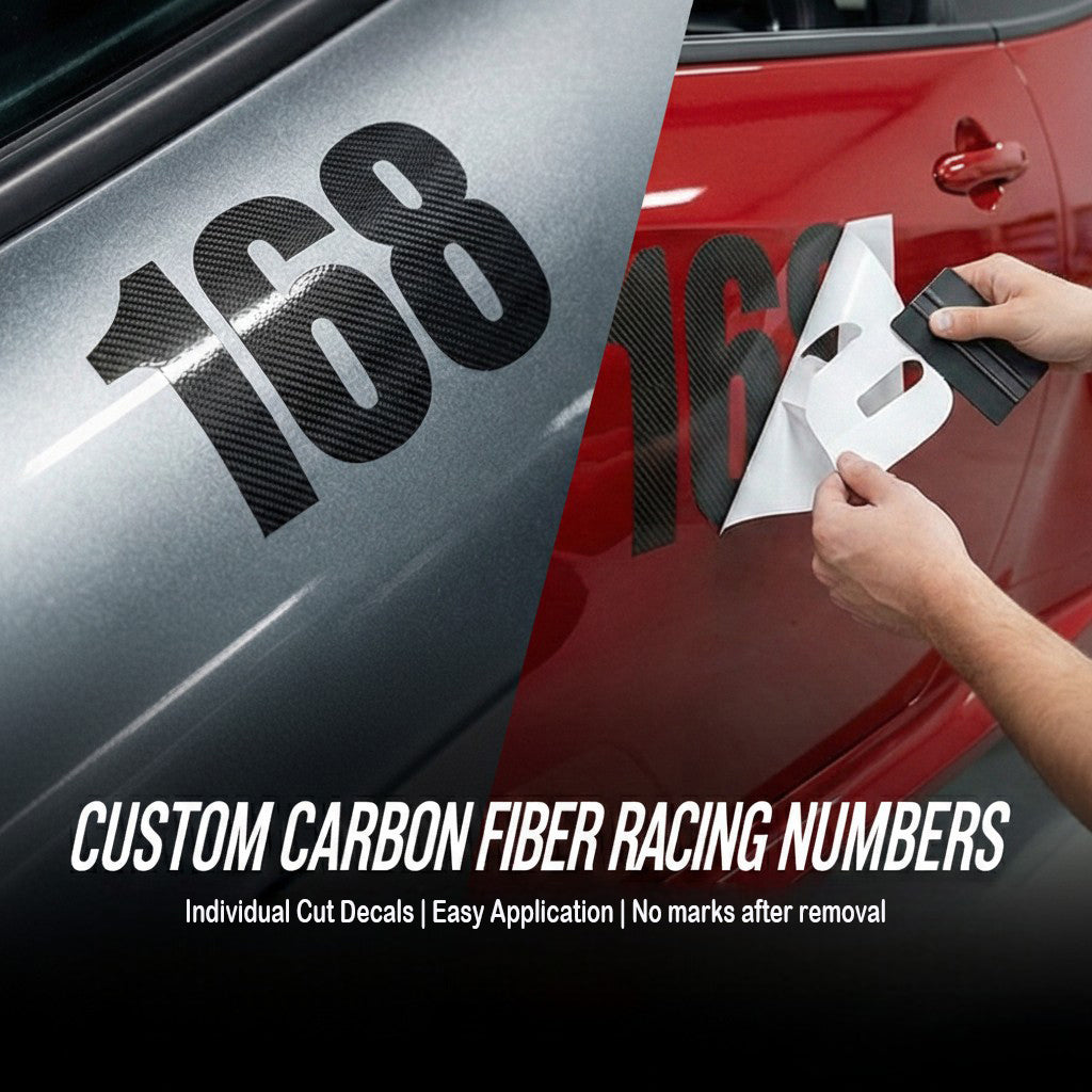 Custom Carbon Fiber Racing Number Stickers - Individual Cut Glossy Vinyl (2 sets) - MC Motoparts