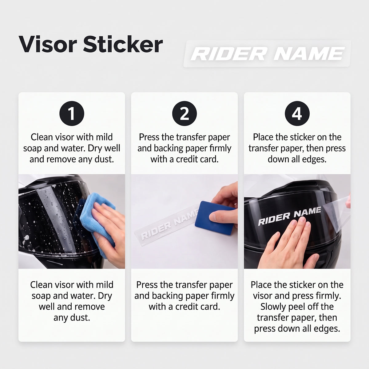 Custom Die-Cut Vinyl Helmet Visor Decal Sticker (Pair) - 15mm (0.59 in) / 20mm (0.79 in) Universal Lettering