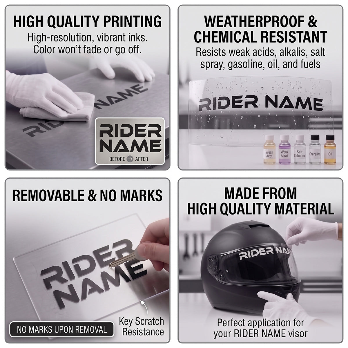 Custom Die-Cut Vinyl Helmet Visor Decal Sticker (Pair) - 15mm (0.59 in) / 20mm (0.79 in) Universal Lettering