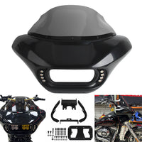 Harley Dyna Low Rider Street Bob Fat Bob FXR Front Headlight Shark Fairing w/Baja Designs Dual LP4 Lighting Bracket Mount - pazoma