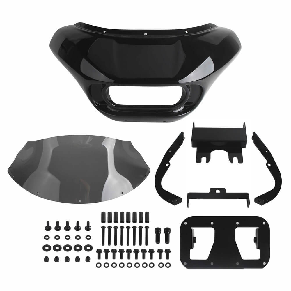 Harley Dyna Low Rider Street Bob Fat Bob FXR Front Headlight Shark Fairing w/Baja Designs Dual LP4 Lighting Bracket Mount - pazoma