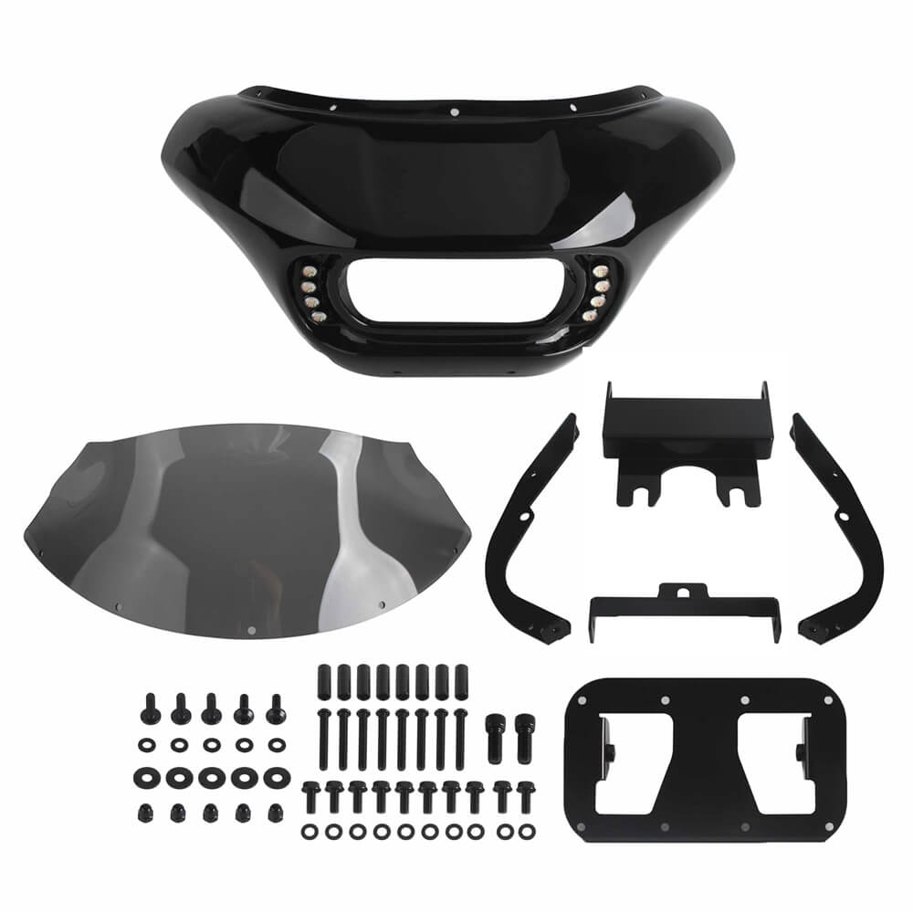 Harley Dyna Low Rider Street Bob Fat Bob FXR Front Headlight Shark Fairing w/Baja Designs Dual LP4 Lighting Bracket Mount - pazoma