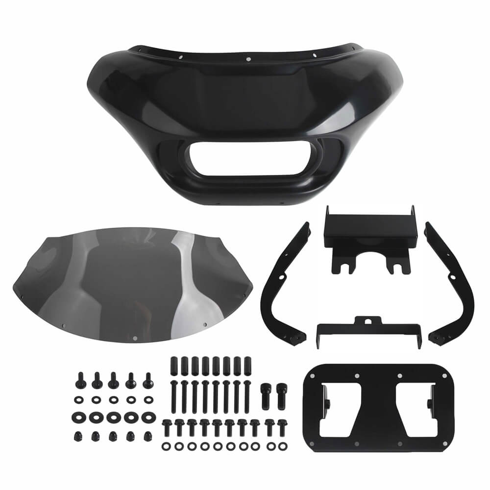 Harley Dyna Low Rider Street Bob Fat Bob FXR Front Headlight Shark Fairing w/Baja Designs Dual LP4 Lighting Bracket Mount - pazoma