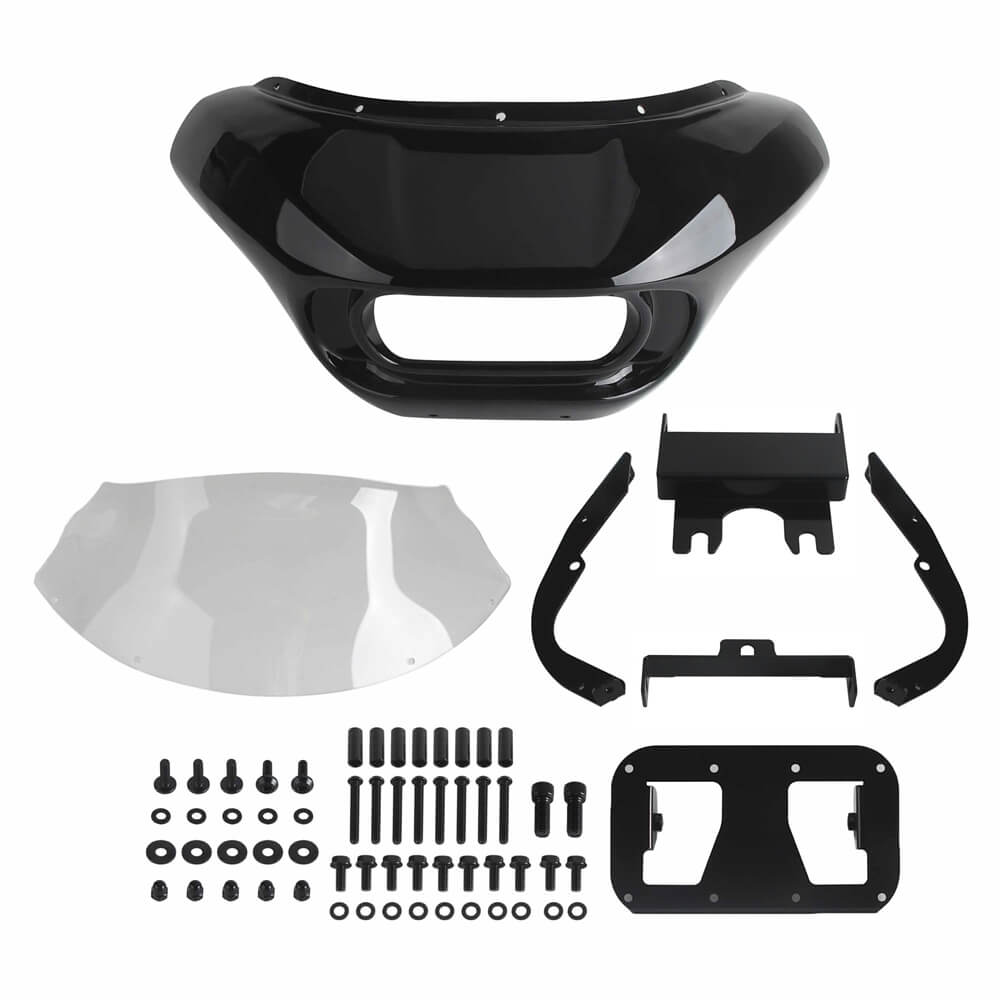 Harley Dyna Low Rider Street Bob Fat Bob FXR Front Headlight Shark Fairing w/Baja Designs Dual LP4 Lighting Bracket Mount - pazoma