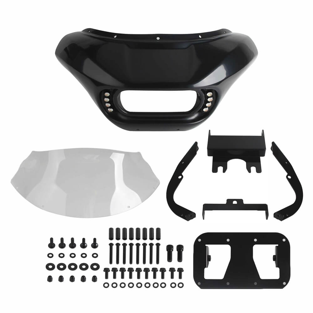 Harley Dyna Low Rider Street Bob Fat Bob FXR Front Headlight Shark Fairing w/Baja Designs Dual LP4 Lighting Bracket Mount - pazoma