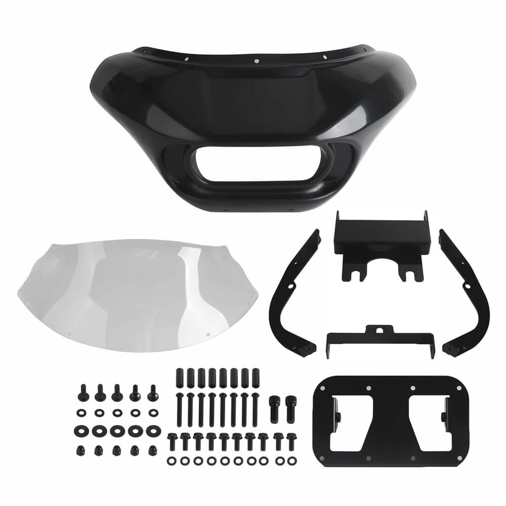 Harley Dyna Low Rider Street Bob Fat Bob FXR Front Headlight Shark Fairing w/Baja Designs Dual LP4 Lighting Bracket Mount - pazoma