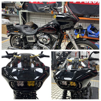 Harley Dyna Low Rider Street Bob Fat Bob FXR Front Headlight Shark Fairing w/Baja Designs Dual LP4 Lighting Bracket Mount - pazoma