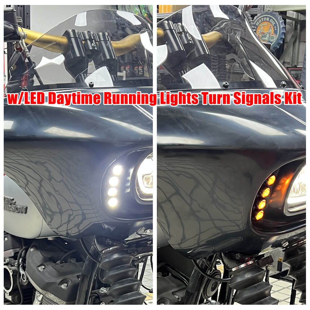 Harley Dyna Low Rider Street Bob Fat Bob FXR Front Headlight Shark Fairing w/Baja Designs Dual LP4 Lighting Bracket Mount - pazoma