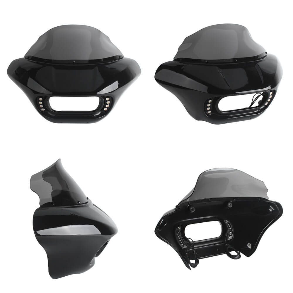 Harley Dyna Low Rider Street Bob Fat Bob FXR Front Headlight Shark Fairing w/Baja Designs Dual LP4 Lighting Bracket Mount - pazoma