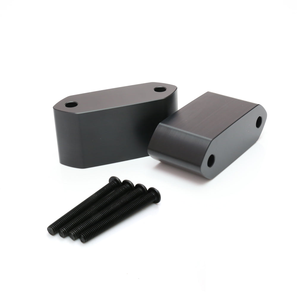 Black Kawasaki Ninja 500 motorcycle mirror extender and riser by MC Motoparts, with adjustable design and Delrin construction.