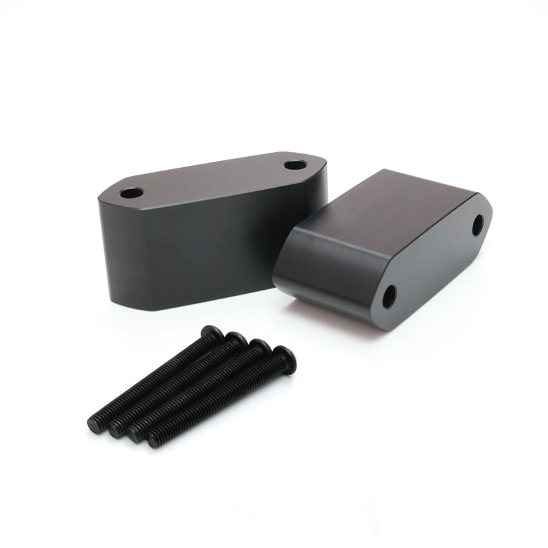 Black Kawasaki Ninja 500 motorcycle mirror extender and riser by MC Motoparts, with adjustable design and Delrin construction.