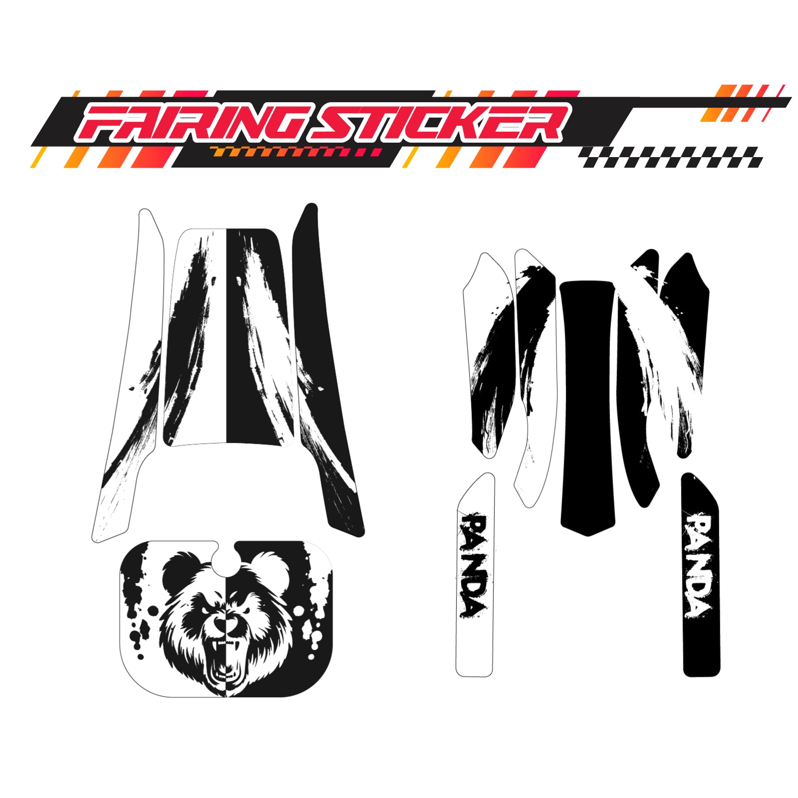 Graphic Kit Decals Fairing Sticker Custom Number For Razor MX350 MX400 (2021 or beyond) - LH006 Black White Panda - MC Motoparts