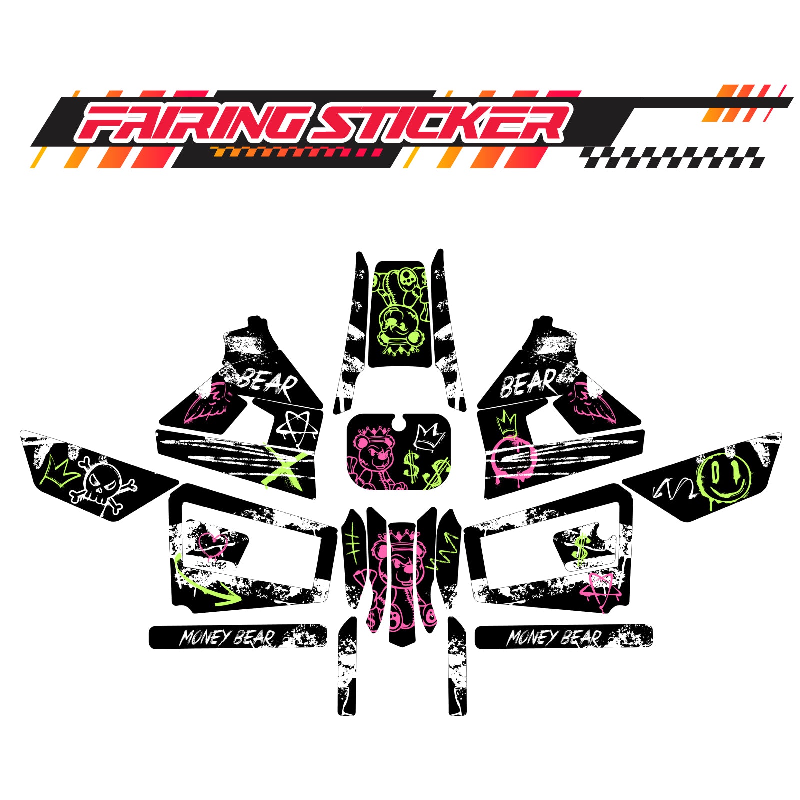 Graphic Kit Decals Fairing Sticker Custom Number For Razor MX350 MX400 (2021 or beyond) - LH007 Money Bear Graffiti - MC Motoparts