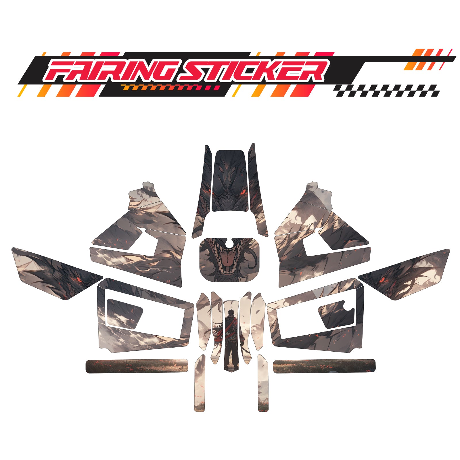 Graphic Kit Decals Fairing Sticker Custom Number For Razor MX350 MX400 (2021 or beyond) - LH017 Grey Dragon Man - MC Motoparts