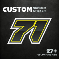 Three MC Motoparts custom racing number stickers with gradient outline style, designed for dirt bikes and motorcycles.