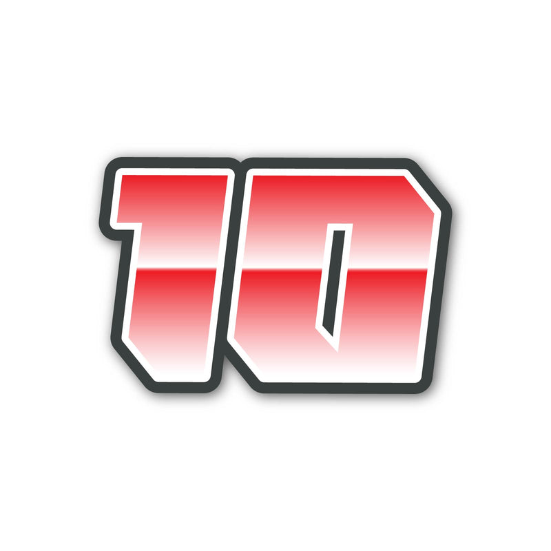 Set of three custom racing number stickers by MC Motoparts featuring gradient number style for dirt bikes and motorcycles.