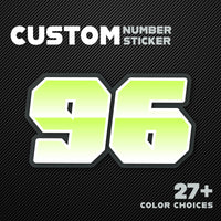 Three custom MC Motoparts racing number stickers in G005 gradient style for dirt bikes and motorcycles, featuring bold, colorful decals.