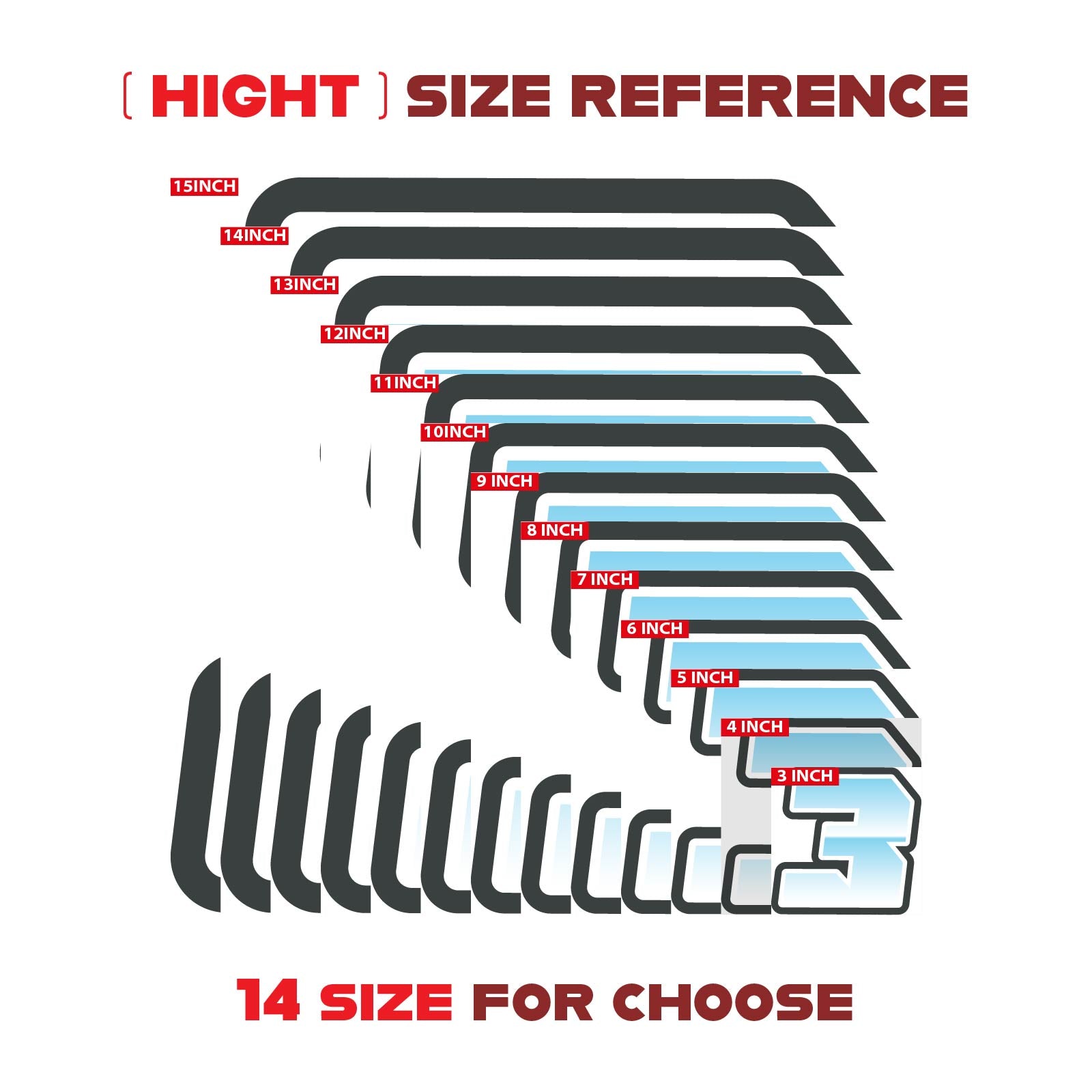 Three custom racing number stickers with gradient style from MC Motoparts, designed for dirt bikes and motorcycles.