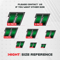 Three custom racing number stickers with gradient style decals for dirt bikes and motorcycles, featuring personalized number designs.