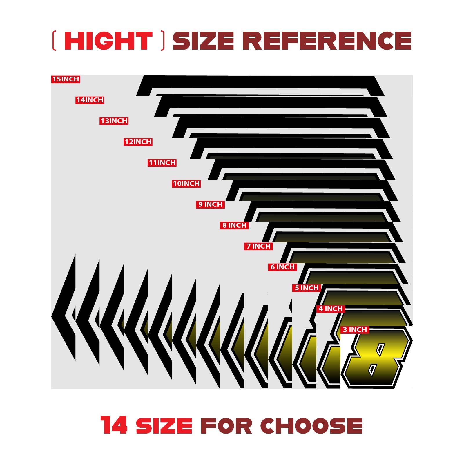 Three custom racing number stickers in G006 gradient style for dirt bikes and motorcycles, featuring personalized numbers from MC Motoparts.