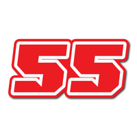 Three custom racing number stickers for dirt bikes and motorcycles, featuring G007 style decals with personalized numbers.