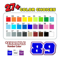 Three custom racing number stickers in G007 style for dirt bikes and motorcycles, featuring bold black and white decals.