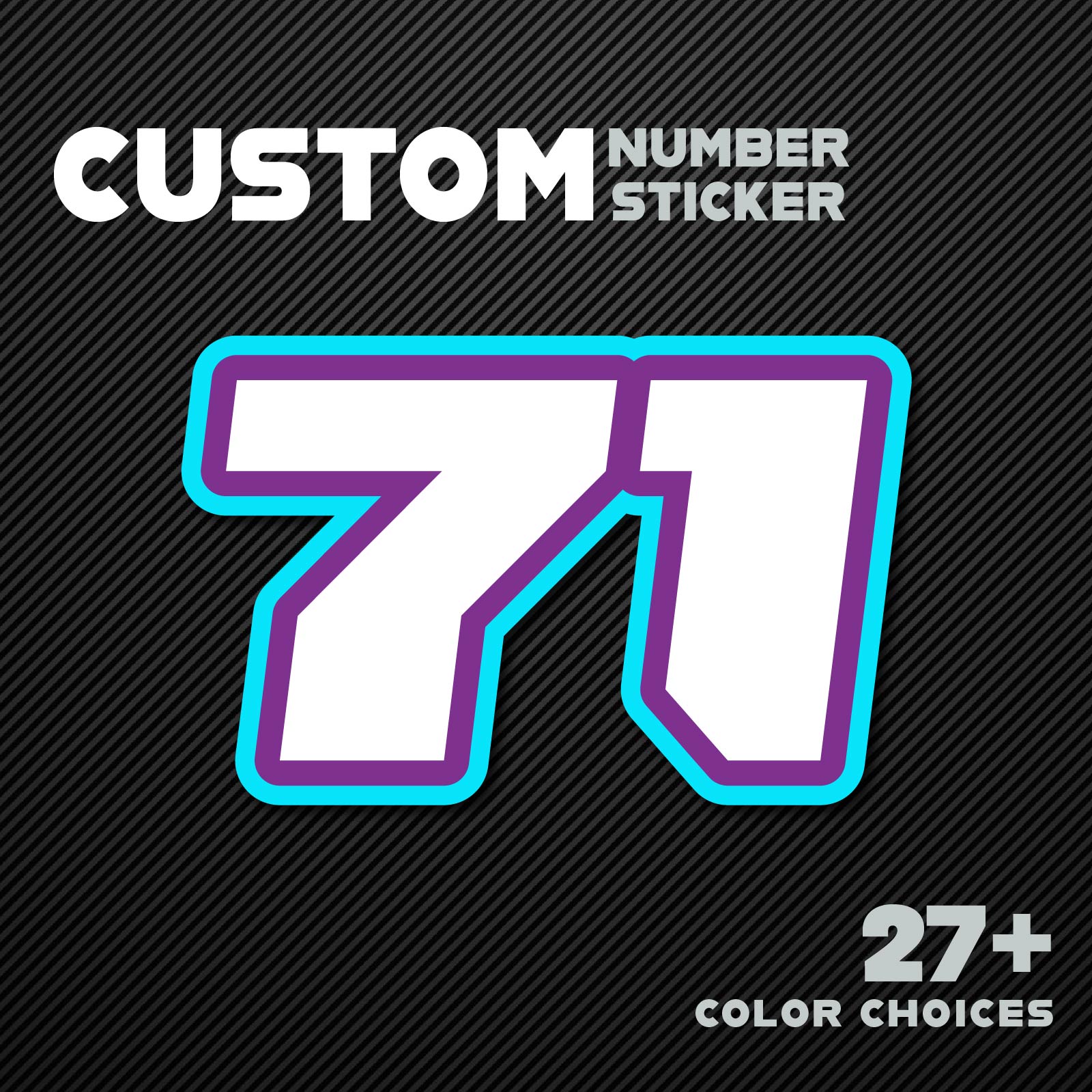 Three personalized MC Motoparts racing number stickers in G007 style on a dirt bike and motorcycle decal sheet.