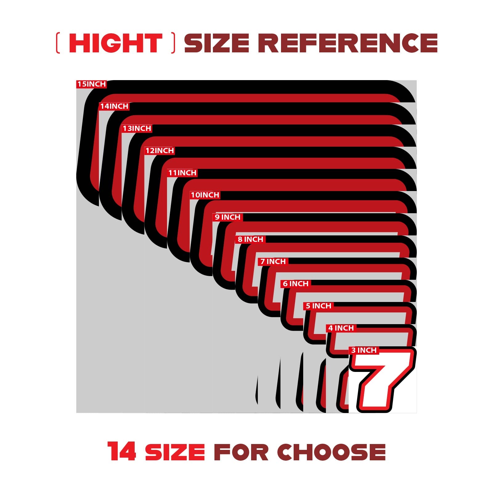 Three custom MC Motoparts racing number stickers featuring G007 style for dirt bikes and motorcycles, shown in size 2.