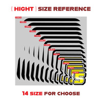 Three custom racing number stickers with G009 gradient style from MC Motoparts, designed for dirt bike and motorcycle decals.