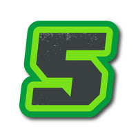 Three custom MC Motoparts racing number stickers in vintage American style for dirt bikes and motorcycles, featuring bold number designs.