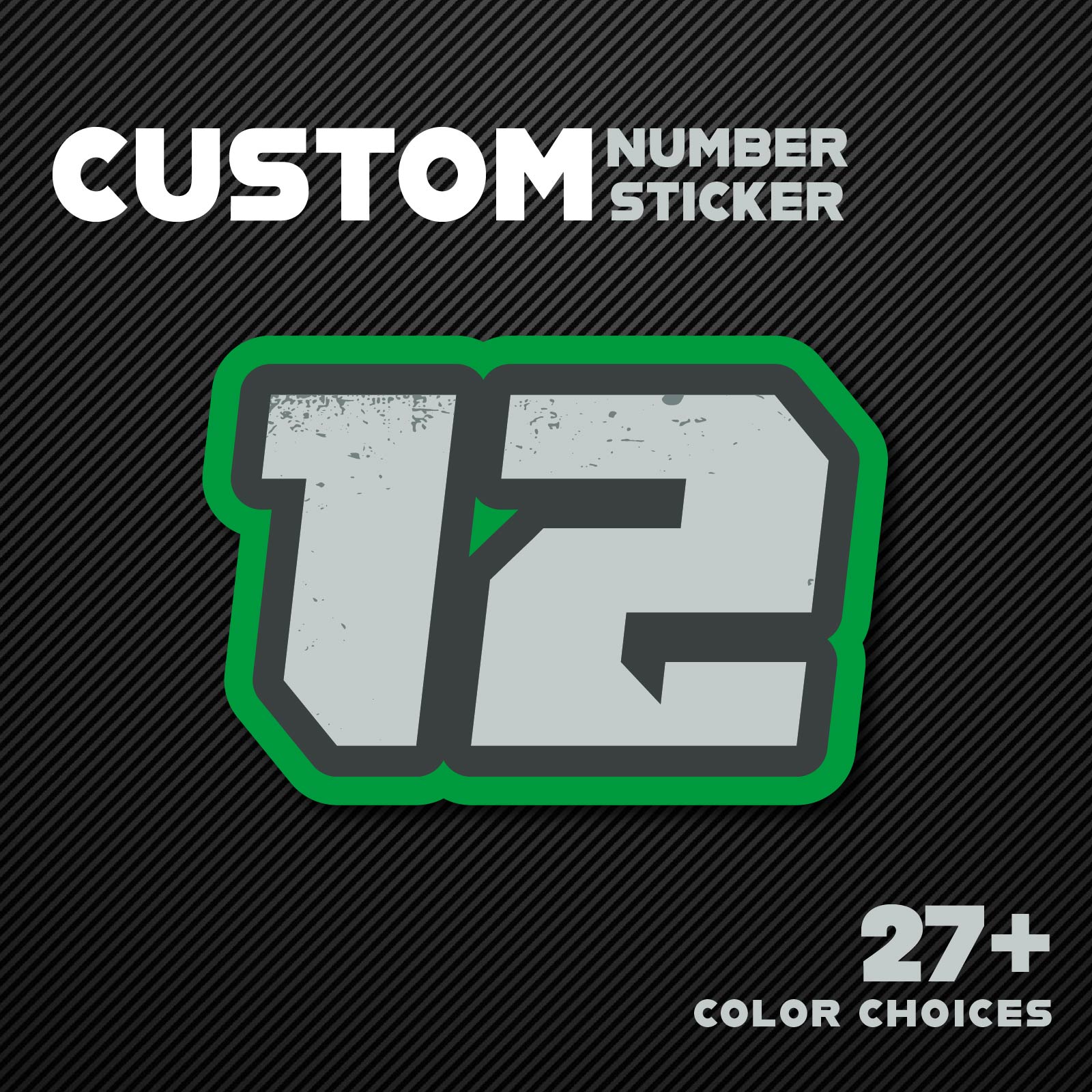 Three vintage American style racing number stickers for dirt bikes and motorcycles, personalized decal set by MC Motoparts.