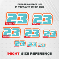 Three vintage American racing style number stickers for dirt bikes and motorcycles, customized decals by MC Motoparts.