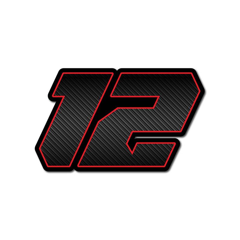 Three custom MC Motoparts racing number stickers in G011 carbon fiber style for dirt bikes and motorcycles, with bold black numbers.