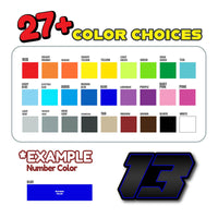 Three custom racing number stickers featuring G011 carbon fiber style for dirt bikes and motorcycles, personalized decals by MC Motoparts