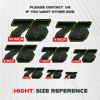 Three custom racing number stickers in carbon fiber style for dirt bikes and motorcycles, featuring bold black numbers on a clear background.